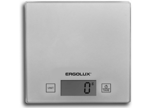 Весы кухонные «Ergolux» ELX-SK01-С03, серые металлик, плос. стеклян. поверхн. /13429/884591